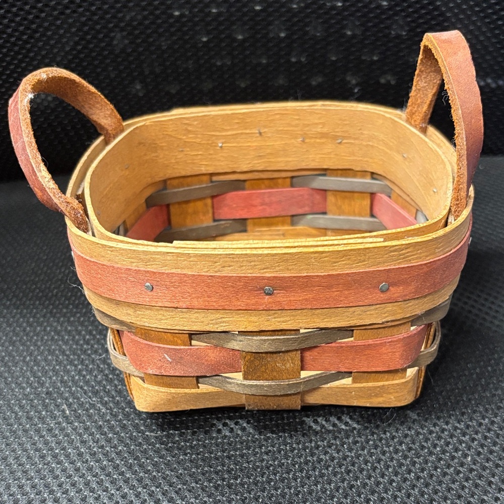 Handwoven Decorative Wood Basket with Handles - Red and Brown